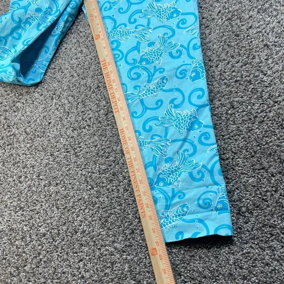 Lilly Pulitzer Womens 14 Turquoise Blue Goldfish Print Straight Leg Pants Cotton - Picture 5 of 8